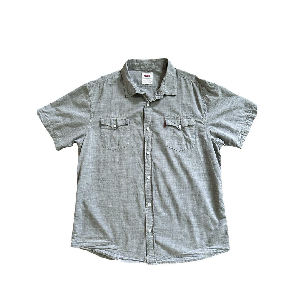 Men’s LEVI’S Sz XL Shirt Cotton Button Front Casual Short Sleeve Muted Green